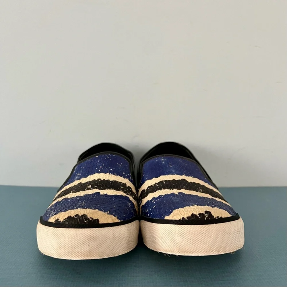 Alice + Olivia Faux‎ Snakeskin Blue Black Slip On Sneakers